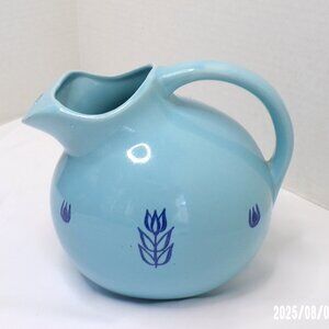 Vintage Cronin USA Round Ball Jug Pitcher with Ice Lip Blue Tulip 7.5" # 4000